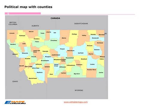 Montana county map - Editable PowerPoint Maps