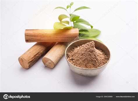 Chandan Sandalwood Powder Sticks Green Leaves Stock Photo By Arundhati