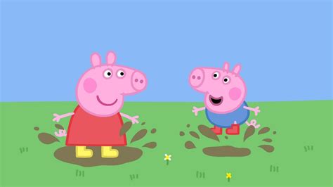 george pig and peppa pig are playing on grass in blue background hd anime Wallpapers | HD ...