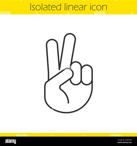 Peace hand gesture linear icon. Thin line illustration. Two fingers up ...