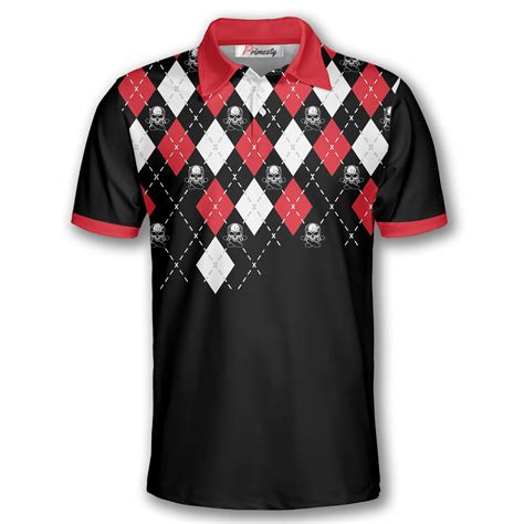 Bowling Skull Argyle Red Pattern Custom Bowling Shirts For Men Primesty