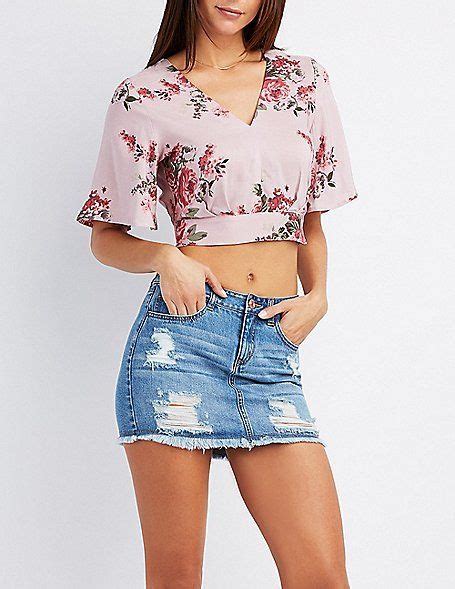 Charlotte Russe Floral Kimono Sleeve Crop Top Fashion Crop Tops