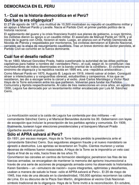 Democracia En El Peru Presentación Pdf Perú Democracia