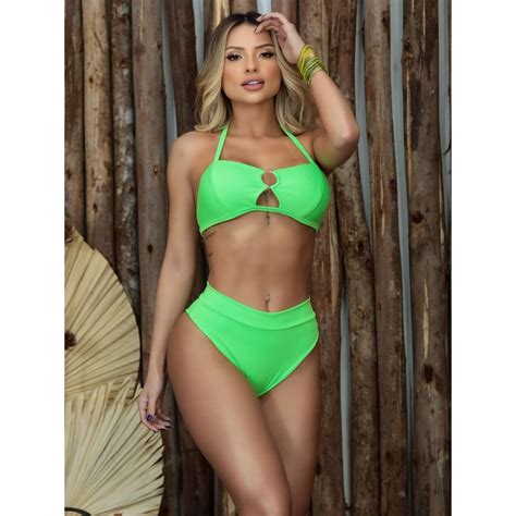 Biquini Feminino Hot Pants Argola Amarrar Cintura Alta Moda Praia Shopee Brasil