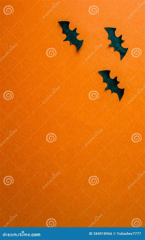 Halloween Background, Paper Black Bats on Orange Background, Vertical ...