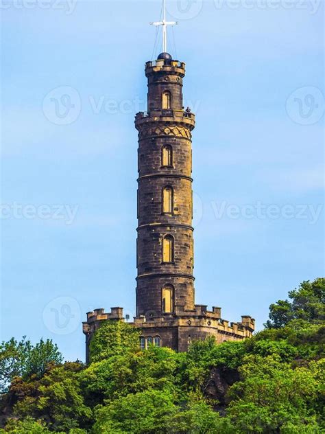 Hdr Nelson Monument On Calton Hill In Edinburgh Stock Photo At