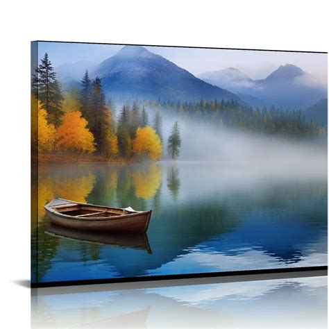 Nawypu Lake Canvas Wall Art Blue Mountain Sky Nature Landscape Boat