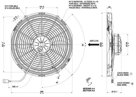 350 Mm Spal Blowing Fan 12V VA08 AP71 LL 53S Universal Coolers