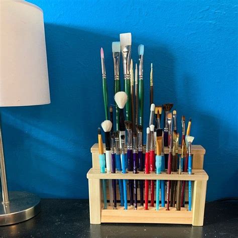 Wooden Paint Brush Holder Paintbrush Stand Wood Brush Caddy Artist