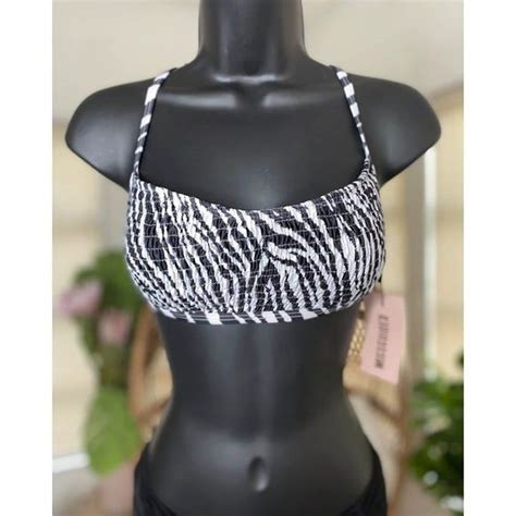 Missguided Swim Missguided Zebra Bandeau Bikini Top Blackwhite