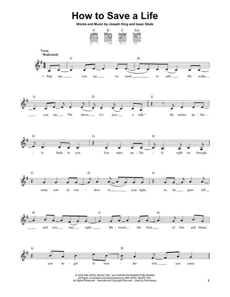 How To Save A Life By The Fray Sheet Music For Easy Guitar At Sheet