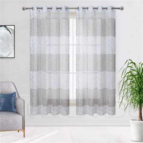 Haperlare Sheer Curtain Tree Branch Silver Foil Light Filtering Voile