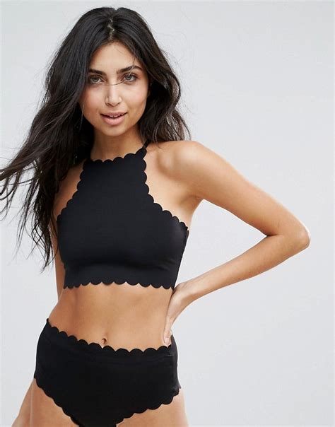 Missguided Mix Match Scallop High Neck Bikini Top Black Latest