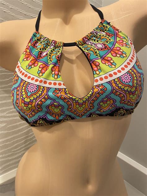 Trina Turk Women High Neck Swim Bikini Top Moroccan Medallion Swimwear