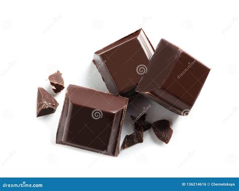 Pieces Of Tasty Dark Chocolate On White Background Stock Photo Image