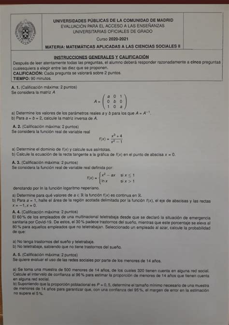 CEPN EXAMEN MATEMÁTICAS CCSS MADRID 2021