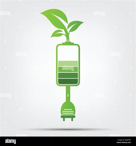 Green Energy Concept Ecology Leaves Battery Vector Illustration Stock