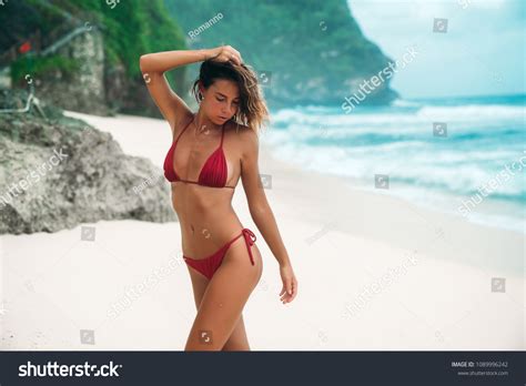 Portrait Gorgeous Woman Red Bikini On Stock Photo 1089996242 Shutterstock