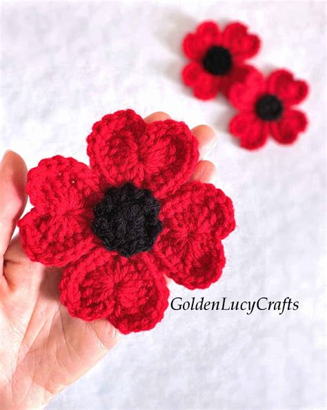 Crochet Poppy Flower, Free Pattern - GoldenLucyCrafts