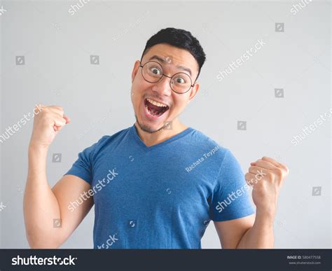 Funny Surprised Overjoyed Face Asian Man Stock Photo 580477558 ...