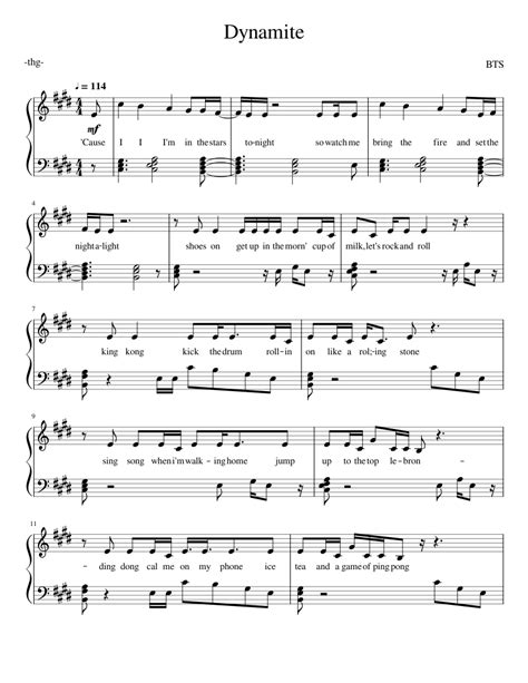 Dynamite Bts Sheet Music For Piano Solo