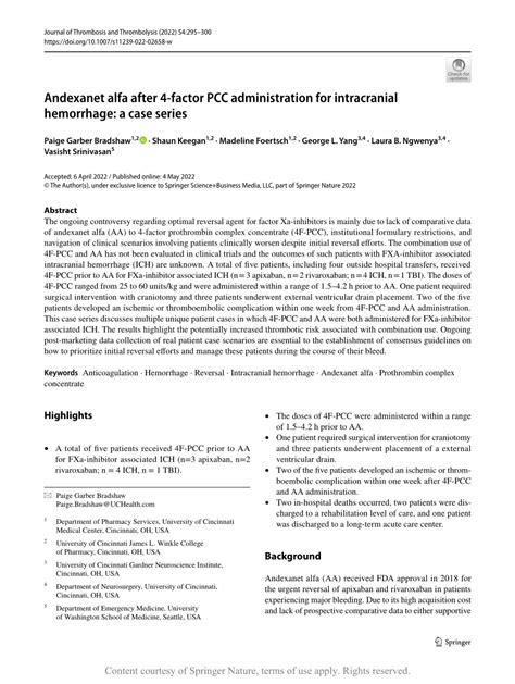 Andexanet Alfa After 4 Factor Pcc Administration For Intracranial