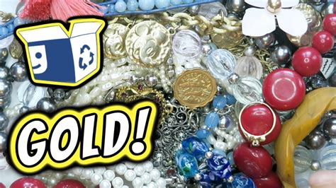 GOLD Shop Goodwill Blue Box Jewelry Unboxing Jewelry Jar Haul To