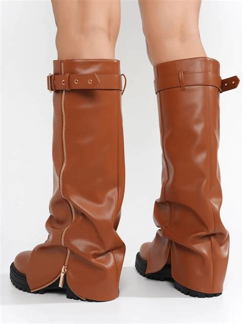 Funafuti Platform Fold Over Knee High Boots Shein Usa