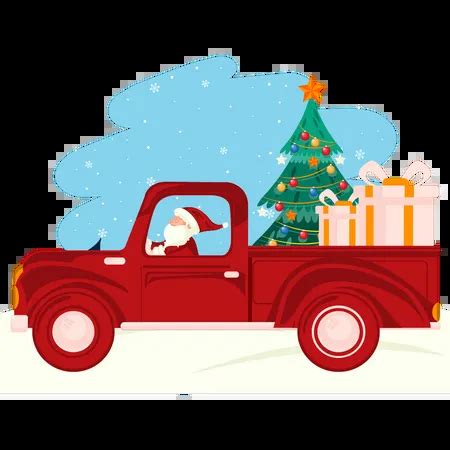 Best Santa driving the Christmas truck Illustration download in PNG & Vector format