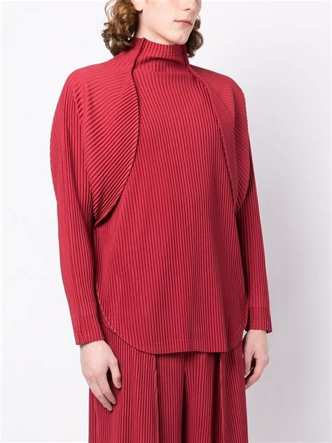 Homme Pliss Issey Miyake Vase Pleated High Neck Top Red Farfetch