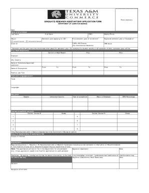 Fillable Online GRADUATE RESEARCH ASSISTANTSHIP APPLICATION FORM Fax