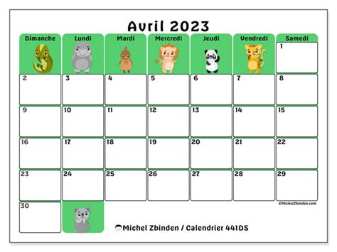 Calendrier Avril 2023 441 Michel Zbinden FR