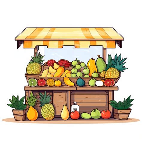 Cartoon Fruit Stand Fresh Fruits With Lively Illustrations Stock