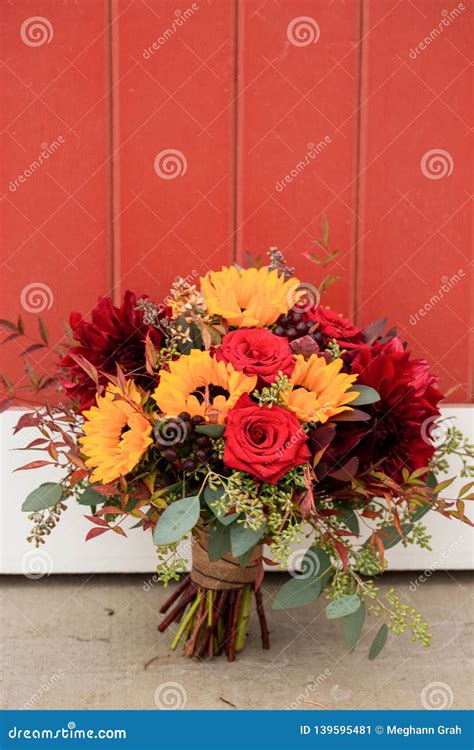 Red Roses And Sunflower Wedding Bouquet