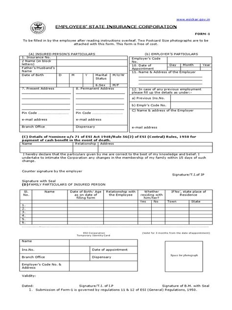 ESIC Form - 1 | PDF