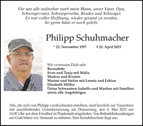 Traueranzeigen Von Philipp Schuhmacher Trauerportal Ihrer Tageszeitung