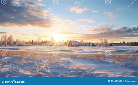 Stunning Winter Landscape: Countryside Sunset in Rural Finland Stock ...