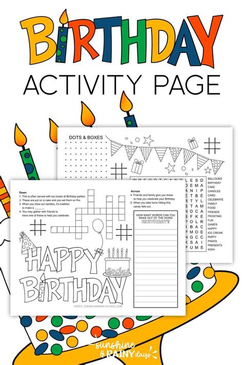 Birthday Activity Sheet Birthday Activities Printable Birthday