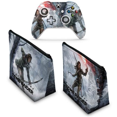 Kit Capa Case E Skin Xbox One Slim X Controle Rise Of The Tomb Raider