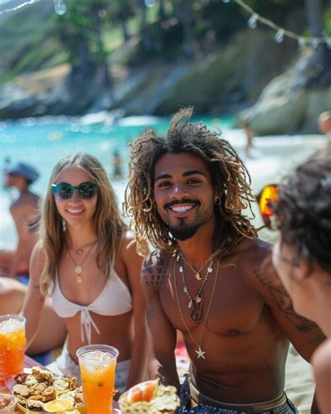 Premium Photo A Group Of Friends Enjoying Beach Picnic Wallpaper