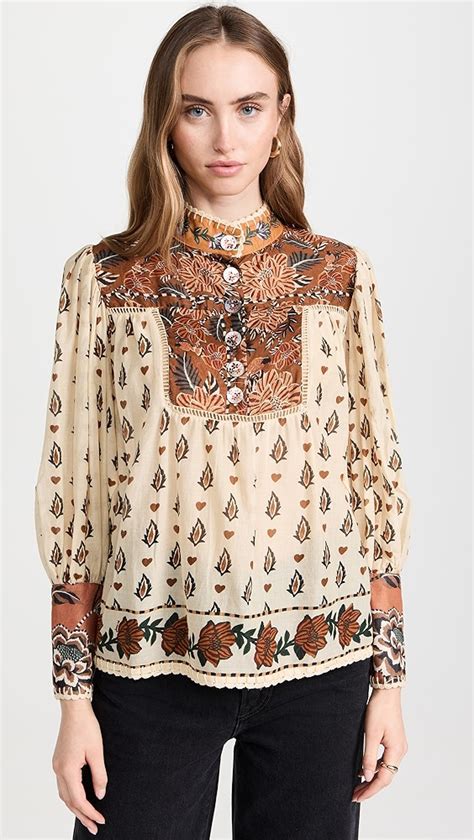 Farm Rio Ainika Floral Beige Long Sleeve Blouse Shopbop