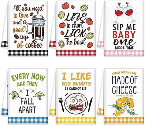 Redbaker 6 Pcs Funny Kitchen Towels Cute Dish Towel Absorbent Wacky