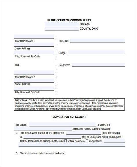 Free 8 Separation Agreement Forms In Pdf Ms Word