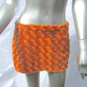 Orange Fur Bikini Tangerine Furkini Faux Fur Orange Bikini Top Mini Skirt Set Festival