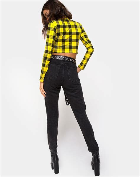 Rhala Crop Top In Winter Plaid Yellow Motelrocks Com Us