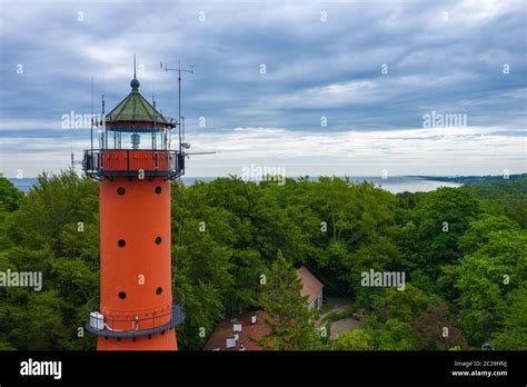 Aerial View Of Lighthouse In The Small Village Of Rozewie On The Polish