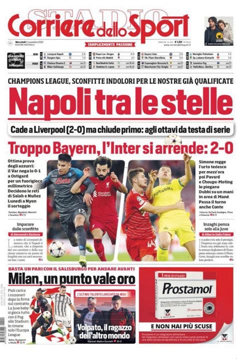 2 Novembre 2022 Le Prime Pagine Dei Giornali Sportivi Milan Serve Un