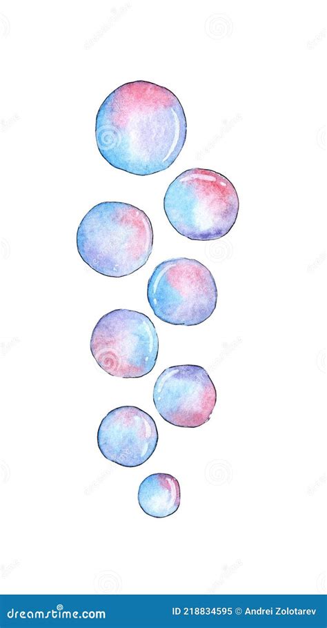 Watercolor Illustration Of Multicolored Soap Bubbles Stock Vector