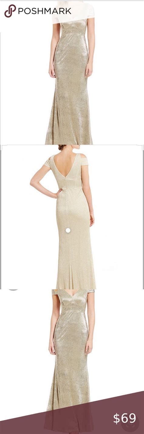 Calvin Klein Metallic Cold Shoulder Shimmer Gown