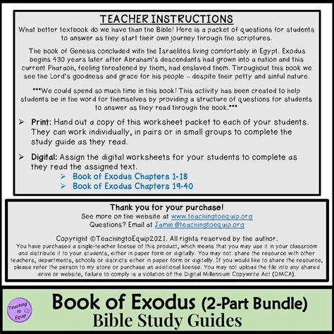 Bible Study Question Guide for Exodus 2-part Worksheet Packets - Etsy